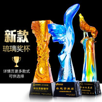 Crystal glass trophy High-grade crystal trophy custom creative production Crystal thumb trophy custom lettering
