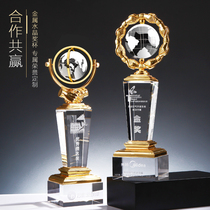 Creative metal trophy custom supplier Crystal globe Award ceremony Commemorative trophy Team honor medal