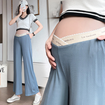 Maternity pants Womens summer thin outer wear wide leg pants Spring and summer pregnancy leggings nine-point pants Low waist maternity summer clothes