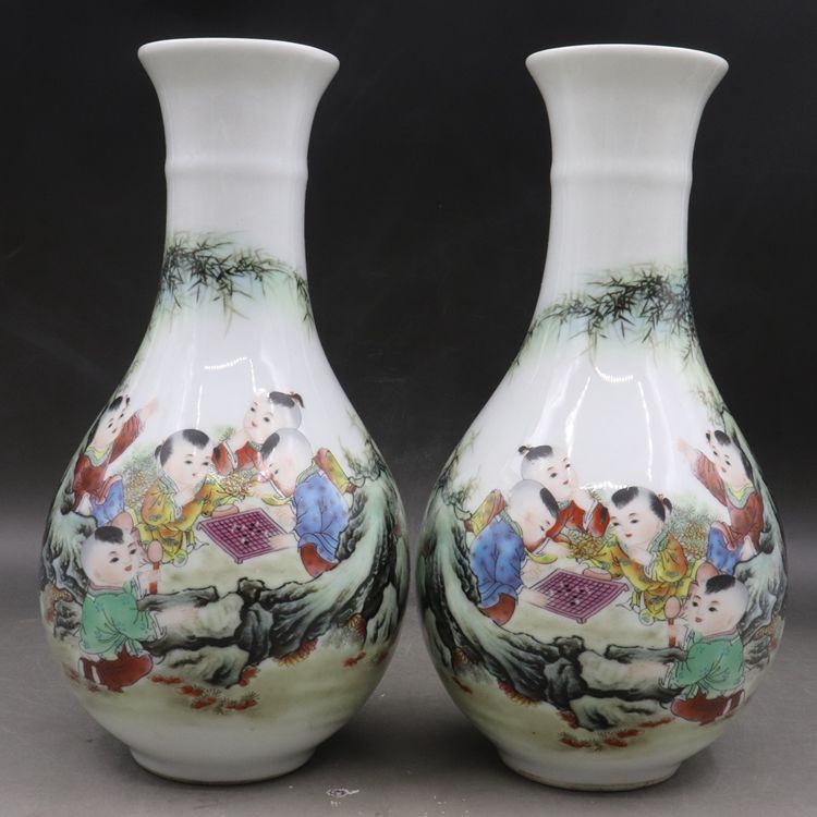 Qingyong Zhengcai Pink Baby Drama Illustrations (a pair) Ancient playing antique antique porcelain home swinging accessories collection