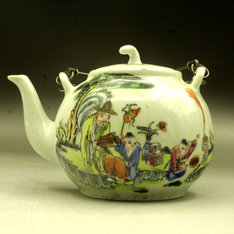 Republic of China pastel characters warm text wine jug Antique porcelain antique antique kettle large teapot decorative ornaments