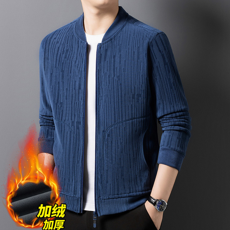 Men's Fleece Sweatshirt Cardigan Jacket with Baseball Collar, Autumn and Winter Men's Double-Sided Fleece Thickened Warm Casual Jacket