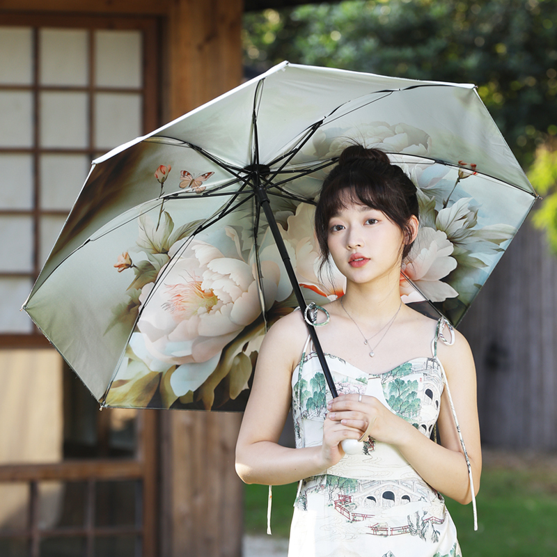 Double-Layered, Double-Sided Printed Umbrella with Black Coating for Sun Protection and Uv Protection, Sunshade Umbrella, Sun Umbrella, Rain Umbrella, Reinforced with Thickened Steel Frame