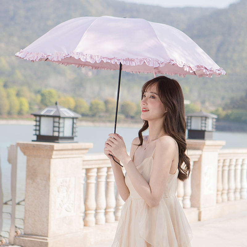 Princess Umbrella Solid Color Glue Lace Sun Umbrella for Women Sun Protection Uv Protection Foldable Sunshade Umbrella for Both Sunny and Rainy Use