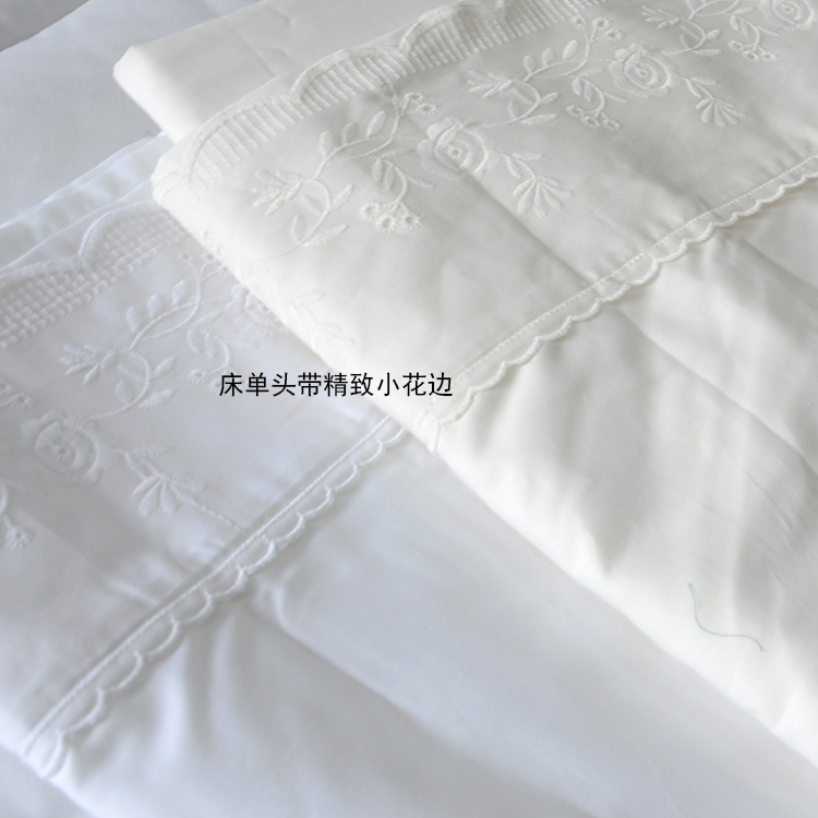 Giải phóng mặt bằng Tây Ban Nha bông thêu ren trắng bốn mảnh gối giường, tấm không chứa quilt giải phóng mặt bằng