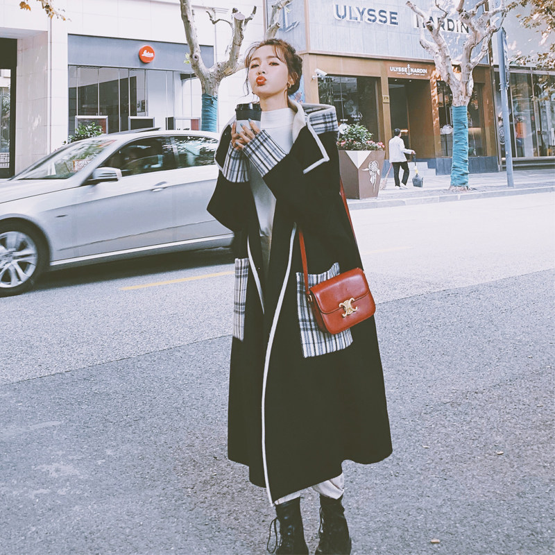 Woolen coat women's long edition autumn and winter 2021 new Hepburn style Korean version of large size women's black woolen coat