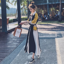 Long sleeve French shirt dress womens autumn 2021 New Korean waist temperament early autumn womens long skirt