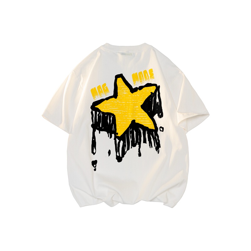 Mag-Style American Creative Graffiti Five-Pointed Star Pure Cotton Round Neck Breathable Short-Sleeved T-Shirt for Men and Women