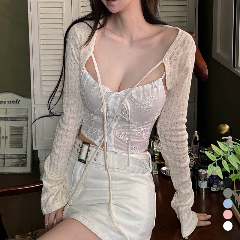 Kindame Korean Summer Ultra-Short Sexy Cool Knitted Cardigan Lace-Up Jacket Ts25M0640 Kindame Korean Summer Ultra-Short Sexy Cool Knitted Cardigan Lace-Up Jacket Ts25M0640