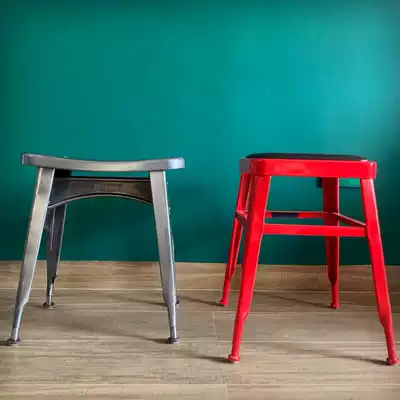 {4 retro metal stools} ㊣ Japanese dulton square stool industrial wind iron stool saddle stool high stool steel wire stool