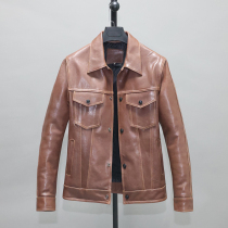 Thick Heavy Brown Plant Tannic Sheep Genuine Leather Leather Clothing Male body short Turnover Casual 507 Cowboy jacket What to do