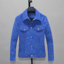 Blue-dyed anti-suede cow leather leather leather clothing male body short-turned-collar 507 denim locomotive jacket Single cotton man jacket