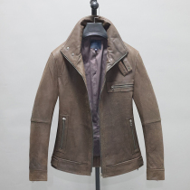 No Coated Frosted Head Layer Sheep Genuine Leather Leather Clothing Male body short Casual Flap Brown Men Dress Leather Jacket Jacket X5