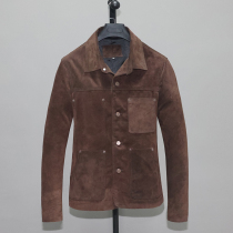 Retro anti-suede cow leather leather leather clothes mens body short-turned-collar casual brown mens clothing Knikney overcomes jacket Yu