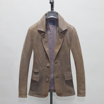 No Coated Frosted Head Layer Sheep Genuine Leather Leather Clothing Male body short Overturned Suit Collar Casual Jacket Menswear Jacket X3