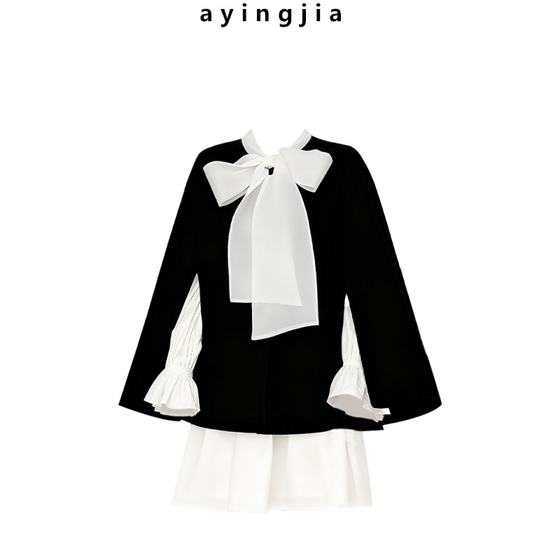 In Stock! Elegant and Graceful 60% Cotton Draped Suit Jacket with a Black Round Neck Cape In Stock! Elegant and Graceful 60% Cotton Draped Suit Jacket with a Black Round Neck Cape