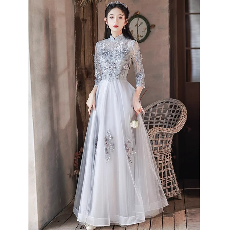 Chinese-Style Cheongsam Engagement Dress for Women 2026 New Elegant High-End Annual Meeting Host Ceremonial Evening Dress Chinese Style