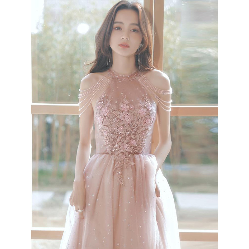 Pink Evening Dress for Women 2026 New Style Elegant Socialite Banquet Annual Meeting Solo Performance Art Exam Host Long Dress Pink Evening Dress for Women 2026 New Style Elegant Socialite Banquet Annual Meeting Solo Performance Art Exam Host Long Dress