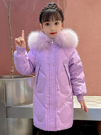 2023 New Children's Down Jacket Girls' Medium Long Style Medium and Large Children's Style Thickened Winter Jacket Children's Clothing Parent-child Clothing