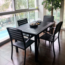 Outdoor courtyard aluminum tables and chairs Outdoor shop door placed WPC tables and chairs Square roof garden black dining tables and chairs