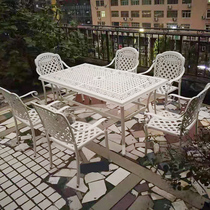 Macko outdoor cast aluminium white table and chairs combined European-style casual balcony sunscreen rectangular full aluminum dining table