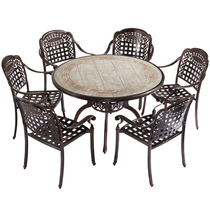 Outdoor Cast Aluminum Tiles Table And Chairs Patio Open Air Sunscreen Balcony Casual Tea Table Garden Brief iron Art table and chairs Composition