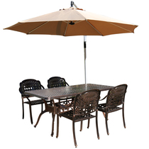Outdoor table and chairs patio open air long table dining table Dining Table Rectangular five pieces of whole set combined with umbrella rounded