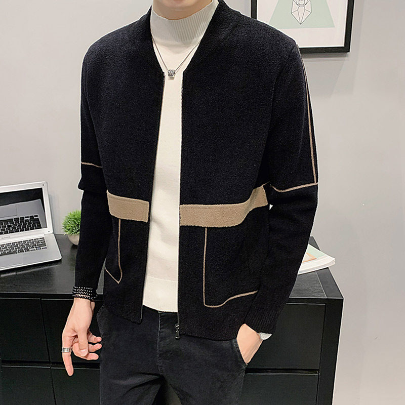 Knitted cardiovert jacket male spring autumn season new Korean version Trend handsome and casual parquet men's autumn clothes jacket jacket