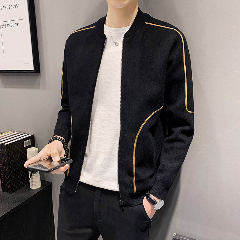Jacket Men's thin section 2021 Spring and autumn new Korean version Trend handsome Casual Baseball Uniform Collar Knit Cardiovert Jacket