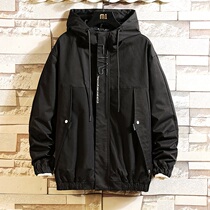 Mens coat spring and autumn casual loose tooling jacket letters Korean version of the trend wild clothes mens hooded autumn clothes