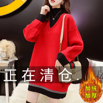 Turtleneck sweater women plus velvet thickened loose wear lazy wind autumn and winter 2021 New Base shirt foreign style