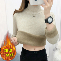Plus velvet thickened one-piece turtleneck sweater womens autumn and winter knitted base shirt inside with 2021 new explosion of foreign atmosphere