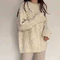 Womens sweater loose wear autumn and winter lazy wind 2021 New burst twist thick warm thick thread base