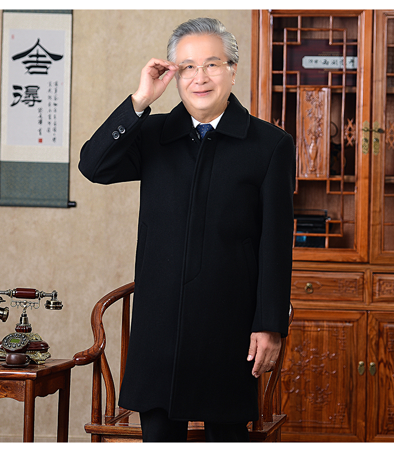 Áo khoác nam cũ 60-70 tuổi mùa đông dài qua đầu gối cộng với nhung 80 tuổi áo len trung niên len áo gió ông nội áo kaki nam