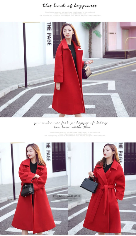 Áo khoác len nữ mùa đông áo gió dài Eo thon màu đỏ Áo len chống mùa đặc biệt áo dạ đẹp mùa đông 2020