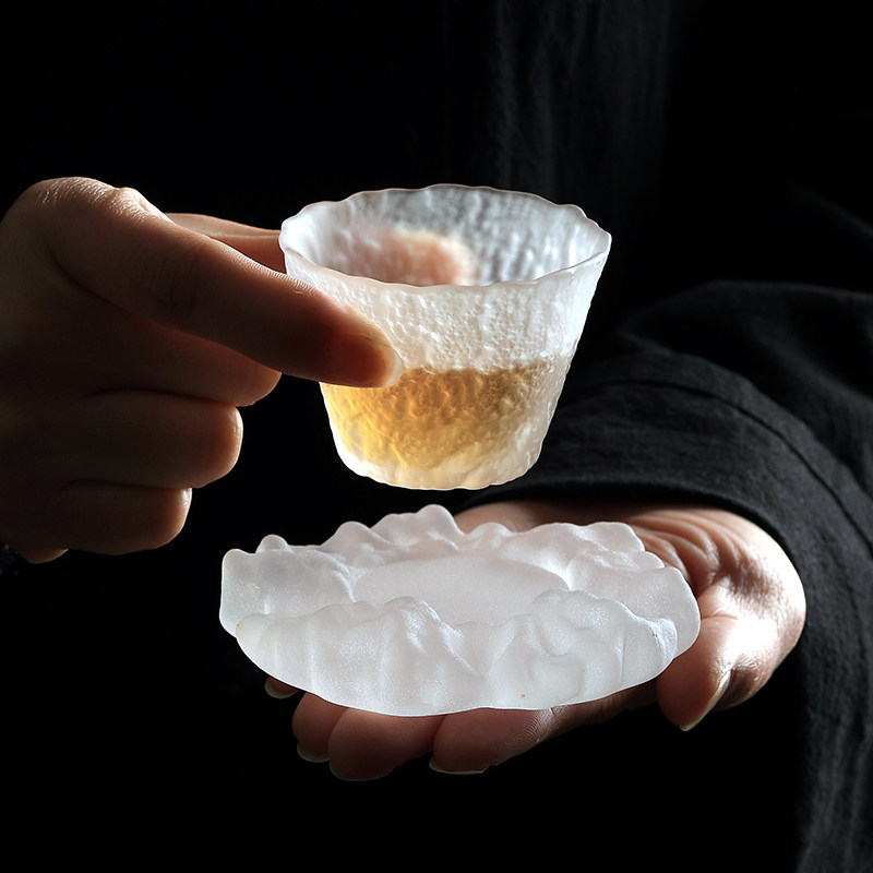 Frosted Kung Fu Tea Cup Japanese Tea Cup Single Tea Set Small Glass Cup with Coaster Personal Cup Drinking Tea Cup