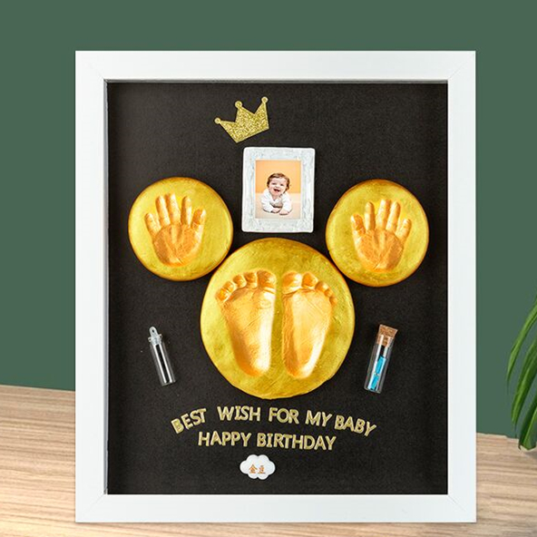 Baby Hand And Foot Print Clay Hand Print Footprint Baby 100 Days Full Moon Commemorative Hand and Foot Print Clay Photo Frame Newborn Fetal Hair Gift