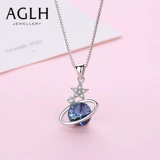 Синее ожерелье, цепочка до ключиц, небольшая дизайнерская подвеска, серебро 925 пробы, популярно в интернете, простой и элегантный дизайн, легкий роскошный стиль, тренд сезона