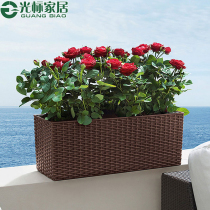 Rattan-knitted flower case top rectangular outdoor balcony planting case customizable flower groove commercial waterproof sunscreen flower pot