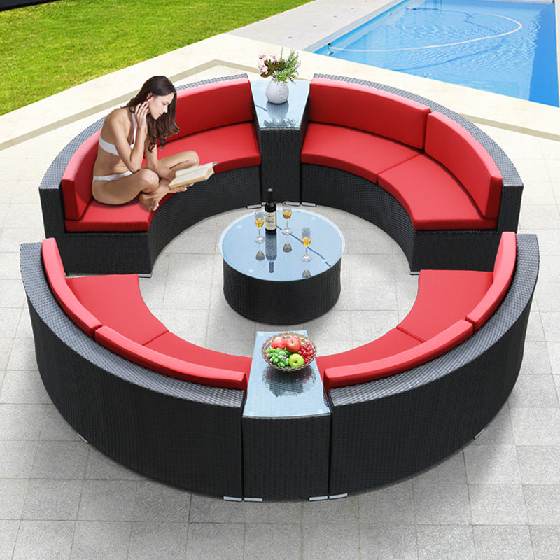 Outdoor Sofa Round Sofa Arched Imitation Rattan Sofa Combined Patio Rattan Furniture Waterproof Casual Rooftop Sofa