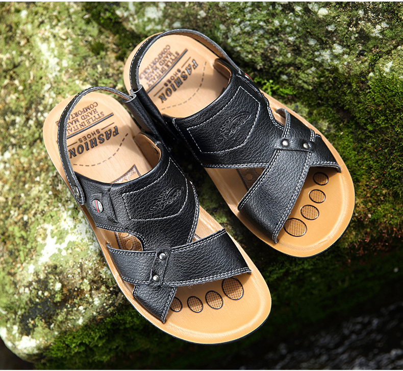 Dép nam mùa hè 2018 thủy triều mới Hàn Quốc giản dị đôi dép nam da bò hoang dã sneaker nam