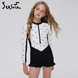 Traje de baño para niños para mujer en verano, traje de entrenamiento de natación profesional de manga larga boxer de una pieza para niños grandes, traje de baño de aguas termales dulces