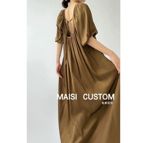 Летнее платье, дизайнерская длинная юбка, изысканный стиль, оверсайз, с открытой спиной