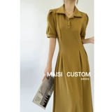 Черное летнее платье для отдыха, приталенный корсет, дизайнерская длинная юбка, воротник поло, тренд сезона