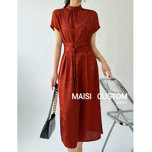 Красное летнее платье, ретро длинная юбка, ципао, китайский стиль, городской стиль, яркий броский стиль, по фигуре