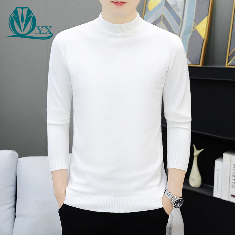 Half Turtleneck Thin Knit Sweater for Men, Autumn and Winter Pure White Sweater, British Style Men's Knitwear