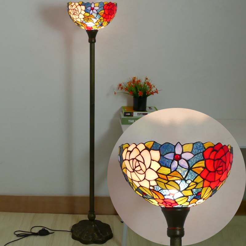 Tiffany Stained Glass Rose Floor Lamp Living Room Bedroom Study Restaurant Nostalgic Retro Sky Floor Lamp