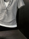 Designed with a Fake Two-Piece V-Neck Short-Sleeve T-Shirt for Women, 2026 Summer New Style, Gray Button-Up Waist-Cinching Ruched Top That Hides Flaws