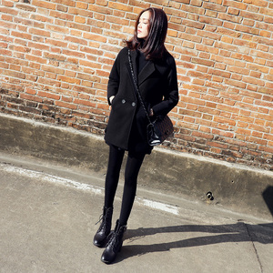 Len áo khoác nữ mùa đông ngắn manchic len coat đen dày đoạn ngắn người đàn ông nhỏ Nizi áo mùa thu và mùa đông