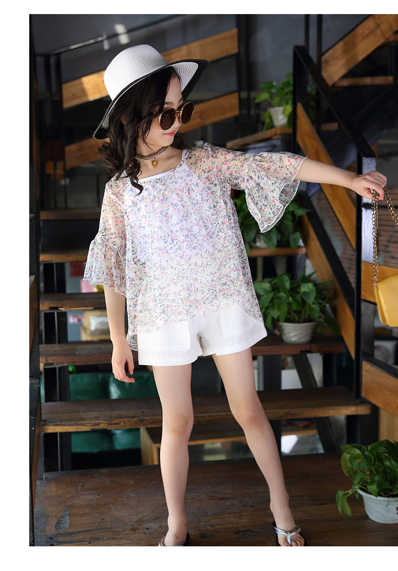 Quần áo bé gái hè 2019 mới ngoại ngoại voan hai mảnh lớn trẻ em Hàn Quốc quần short ngắn tay bé gái phù hợp - Phù hợp với trẻ em quần áo cho bé gái